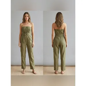 NWT Zara Women’s Textured Belted Olive Strapless Jumpsuit with Pockets Size M thumbnail 2