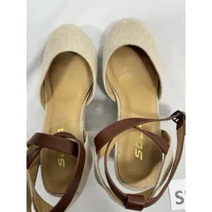 Womans Soda Espadrille Wedge Ankle Sandals 6.5 Beige Buckle Strap Close thumbnail 5
