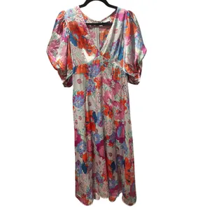 ASOS Satin Floral Midi Dress Cottagecore Princesscore Puff Sleeve Pastel 4 thumbnail 3
