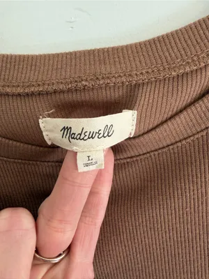 Madewell‎ Ribbed Long Sleeve Crew Neck Bodysuit Brown Large thumbnail 2