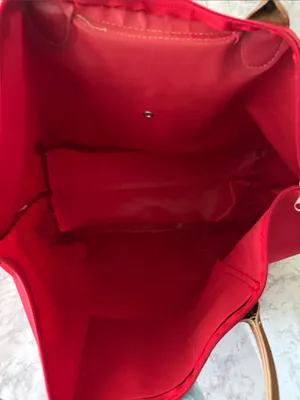 Unbranded Red Tote Handbag with Brown Trim - Classic Women’s Carryall thumbnail 8