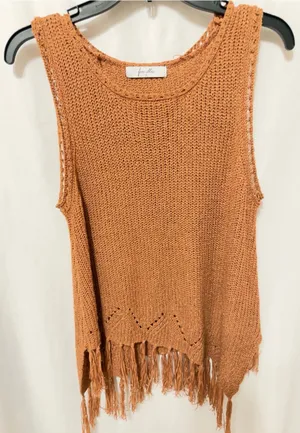 Fore Ellie Sleeveless Knit Crochet Fringe bottom top-medium thumbnail 1