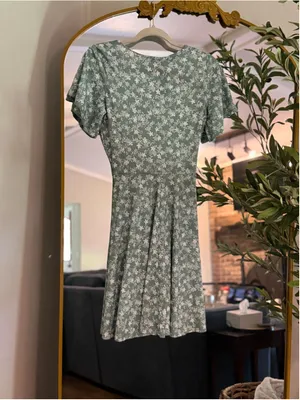 NEW Floral Mini Dress Wrap V Neck S Green thumbnail 2