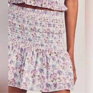 LoveShackFancy Camilla Mini Smocked Ruffle Skirt in Positano Blue Floral‎ Size P thumbnail 2
