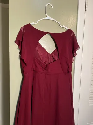 Azazie Women's Rylee Dress Burgundy A-Line Pleated Chiffon Surplice Neck Keyhole thumbnail 12