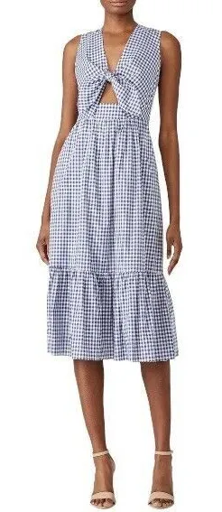 Shoshanna Gingham Check Tie Gilroy Dress Blue‎ White Size 12 $385 thumbnail 1