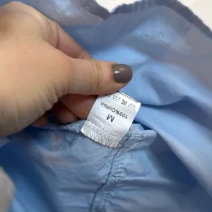 Blue cotton puff sleeve tie front fashion top size M thumbnail 4