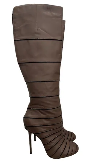 L.A.M.B Gwen Stafani Tan Brown Leather‎ Knee High Stiletto Boots 7.5 thumbnail 1