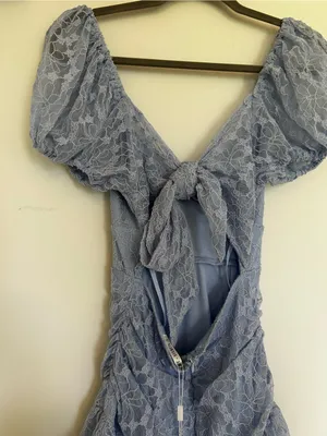 NWT Saints + Secrets Baby Blue Lace Puff Sleeve Off Shoulder Mini Dress‎ Small thumbnail 5