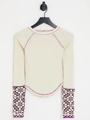 NWT Free People She’s Reversible Cuff Thermal Top Oat Cream Small thumbnail 3