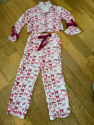 S - SIMPLY SOUTHERN Collection - Pink bows Button-Up Pajama Set thumbnail 2