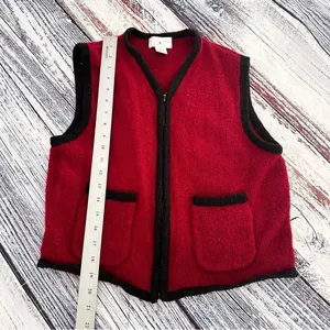 Vintage Christopher & Banks 100% Wool Red/Black Zip Up Vest​​ thumbnail 7