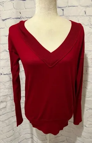 Red V Neck Ann Taylor Loft sweater size medium. thumbnail 1