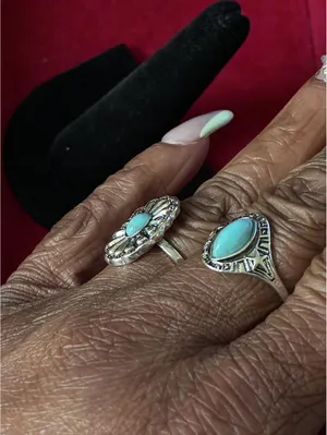 Western Turquoise Ring Set 2 Pc Sunburst & Marquise Stacking Bands sizes 6 & 7.5 thumbnail 3