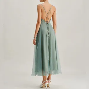 Rihoas Green Mesh Flowy Slip Midi Dress thumbnail 4