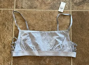 Aerie Real Good Strappy Side Lace Up Bralette Grey Size Medium thumbnail 1