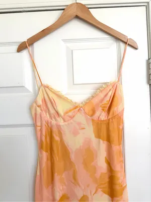 Selfie Leslie Warmth Of Love Mesh Maxi Dress Orange Pink Peach Yellow Large NWT thumbnail 6