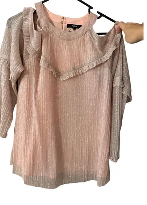 Miss Me Womens Metallic Pink Plisse Cold Shoulder Ruffle Top Fairy‎ Swifty Large thumbnail 1