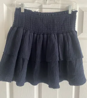 Sundays Smocked Tiered Mini Skirt Womens Size M Blue Gauze Boho Ruffle‎ Cotton thumbnail 1