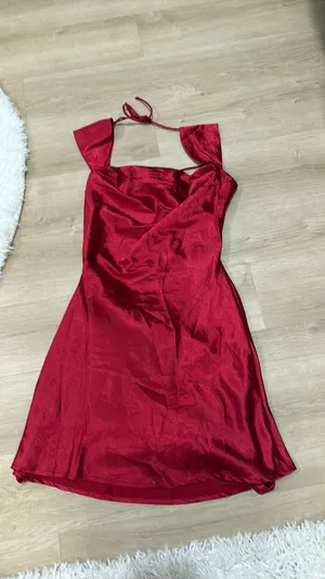 NWT Lucy In The Sky Cowl Neck Satin Open Back Dress in Red thumbnail 2