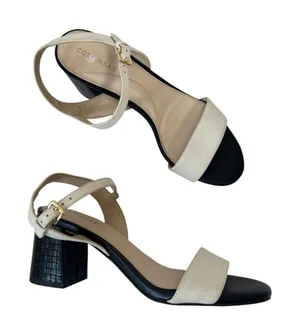 Cole Haan Black Cream Leather Heeled Sandals Womens 6.5 Preppy Dressy Shoes thumbnail 1