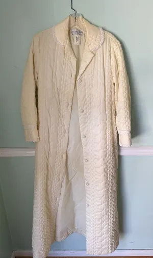 Vintage Christian Dior‎ Robe Womens Small Petite Yellow Quilted Satin Lace USA thumbnail 1
