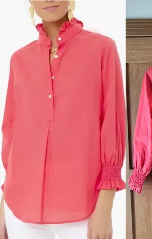 Tuckernuck Teagan Popover Blouse Shirt 100% Cotton in Pink Women’s Small thumbnail 1