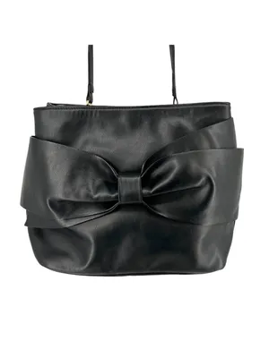 Betsey Johnson Black Bow Tote Faux Leather Floral Lining Whimsygoth Coquette thumbnail 2
