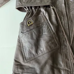 Vintage GIII Brown Genuine Leather Jacket Hooded Anorak Trench Coat Sz Small thumbnail 9