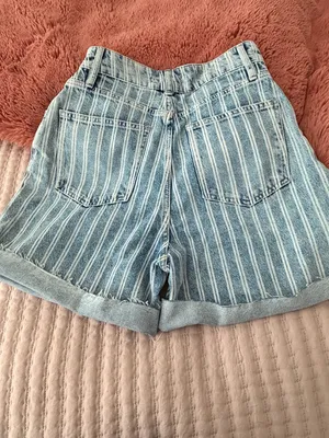 Free People Blue and White Striped Denim Shorts thumbnail 3