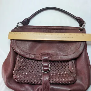 REVEL New York Studded Pebbled Leather Shoulder Bag Purse Brown Dark Red Y2K‎ thumbnail 3