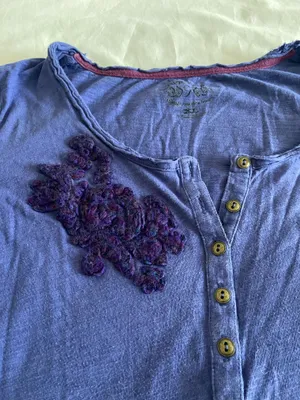 Vintage Nine West purple long sleeve top with dark purple floral embroidery on the chest, size XL #floral #embroidered #vintage thumbnail 3