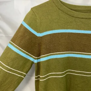 Women's green crewneck soft knit striped cotton blend grunge y2k‎ sweater small thumbnail 3