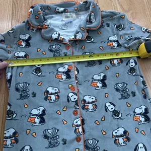 Munki Munki Peanuts Snoopy Halloween Pajama Top Grey Orange Candy Corn‎ Small thumbnail 6