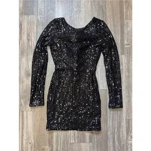Hello Molly Formal Sparkle Long Sleeve Sequin Mini Dress Black XS Party B Day thumbnail 3