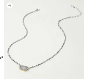 14K Gold Plated Stone Paved Two Tone Pendant Necklace thumbnail 1