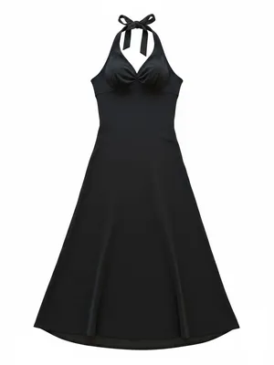 Mystic Vintage Black Halter Midi Dress Y2K Minimalist Dark Fairy Grunge Coquette Witchy thumbnail 4