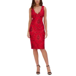 Siena Womens V-Neck Embroidered-Mesh Sleeveless Dress SATP1831 Red / Black 14 thumbnail 6