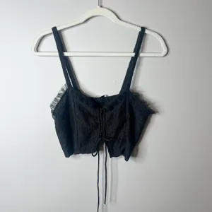 ZARA Tulle Lace Up Black Crop Tank Top thumbnail 2