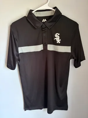 Majestic Men’s Black Polo with White Chest Stripe and White Sox Logo thumbnail 1