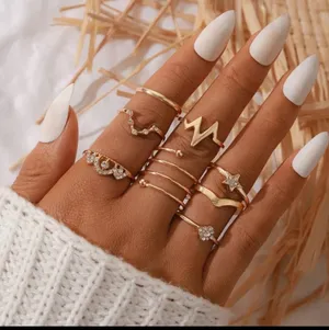Boutique Gold Rhinestone Stacking Midi Finger Multi Size 8pc Ring‎ Set NEW thumbnail 1