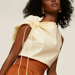 Tory Burch Butter Yellow Ruched Top SIZE 8 Office Work Cotton Designer $348 thumbnail 4