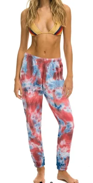 Aviator Nation Light Weight Hand Dyed Sweatpants Tie Dye Red Size Extra Small thumbnail 1