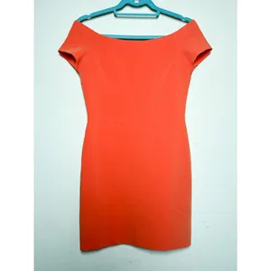 Alice + Olivia Aleah Off Shoulder Dress 6 Tangerine Orange Fitted Sheath thumbnail 2