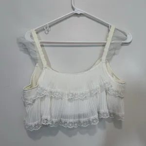 For Love & Lemons Posie White Lace Pleats V-Neck Crop Top Size Medium‎ thumbnail 5