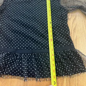 NWT DKNY XS Black Polka Dot Mesh Peplum Blouse Sheer 3/4 Ruffle‎ Sleeve Top thumbnail 10