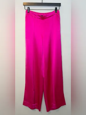 Retrofête Kasha Neon Pink Satin Wide Leg Pant thumbnail 4