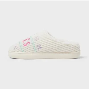 Wild‎ Fable Womens Slippers Cream "Apres All Day" Embroidered Plush Lined M 7/8 thumbnail 5