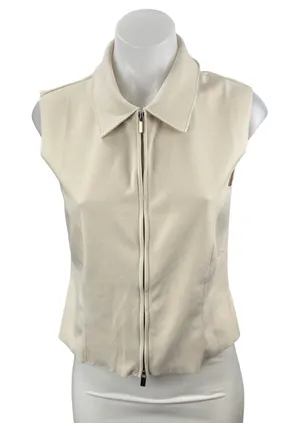 MNG Mango Women's White Cream Ivory Sleeveless Full Zip Blouse Shirt Top Size M thumbnail 1
