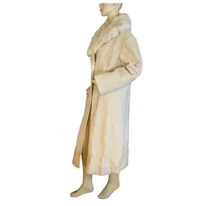 Vintage 1980'S Prime Source Ny Beige & Cream Wool & Rabbit Fur Collar Coat (L) thumbnail 5